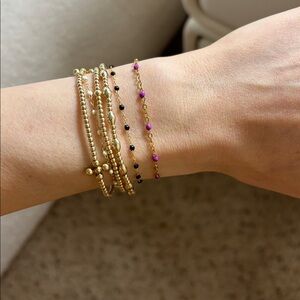 Dainty gold & purple beaded adjustable bracelet delicate jeweled chain